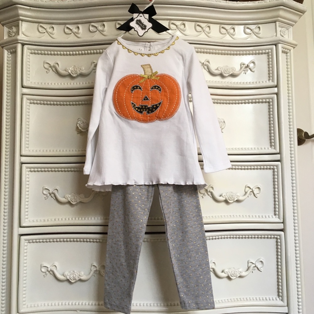 Nwt 2pc MUD PIE Sparkle Pumpkin Set Girls 12-18 months pants top outfit